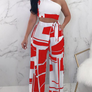 Colorblock One Shoulder Cropped Wide Pants Set