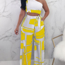 Colorblock One Shoulder Cropped Wide Pants Set