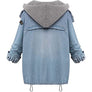 Women Jacket 2 in 1 Hoodie Denim Warm Coat Long Sleeves