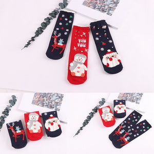 Christmas Cartoon Jacquard Cotton Women's Socks, 3 Sets - MekMart