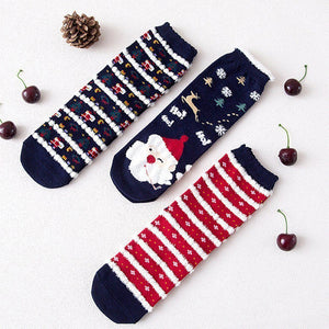 Christmas Cartoon Jacquard Cotton Women's Socks, 3 Sets - MekMart