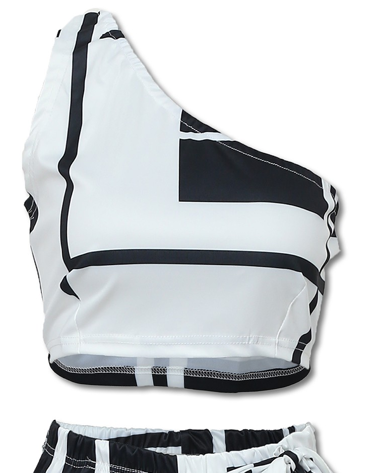 Colorblock One Shoulder Cropped Wide Pants Set