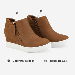 Women Fashion Zipper Ankle Boots Wedge Trainers