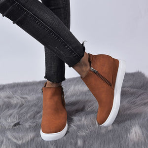 Women Fashion Zipper Ankle Boots Wedge Trainers