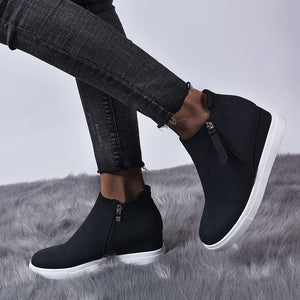 Women Fashion Zipper Ankle Boots Wedge Trainers