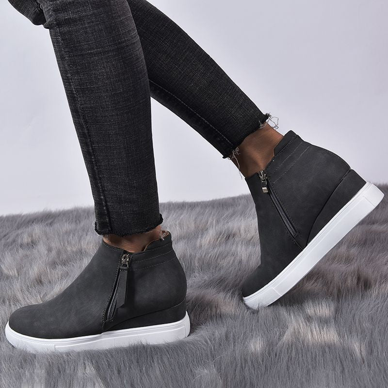 Women Fashion Zipper Ankle Boots Wedge Trainers