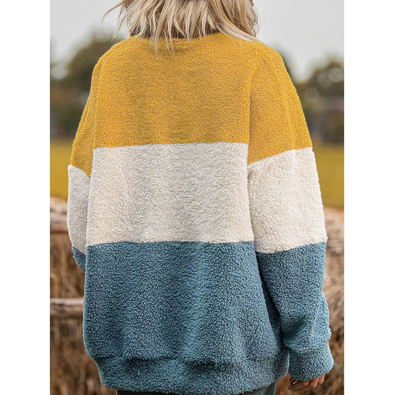 Women's Casual Plush stitching sweater Outwear Sweatshirt