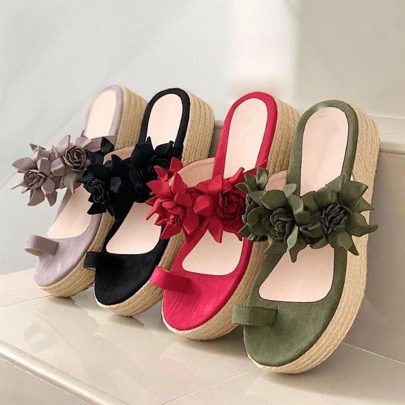 Women Casual Daily Flower Slip On Platform Sandals