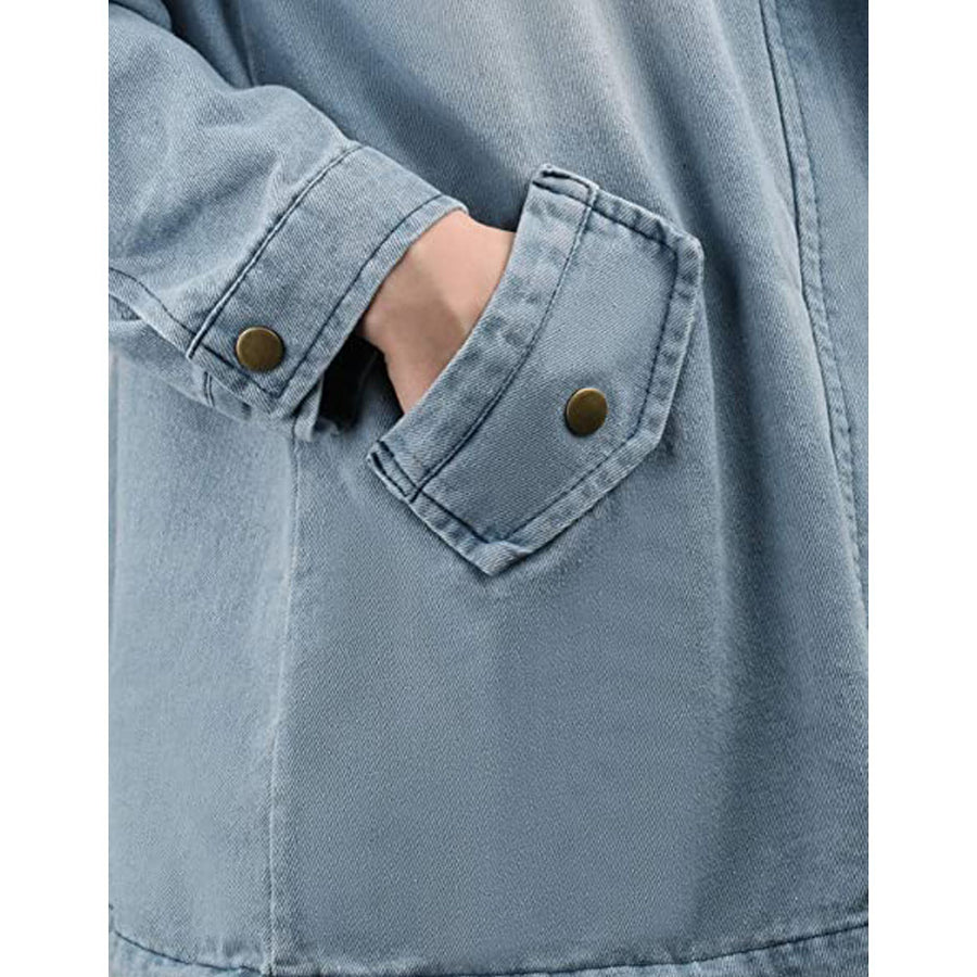 Women Jacket 2 in 1 Hoodie Denim Warm Coat Long Sleeves