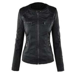 Womens Hooded Faux Leather Jacket Quilted Zip Up Jacket