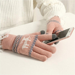 Elk Snowflake Printed Knitted Touchscreen Glove - MekMart