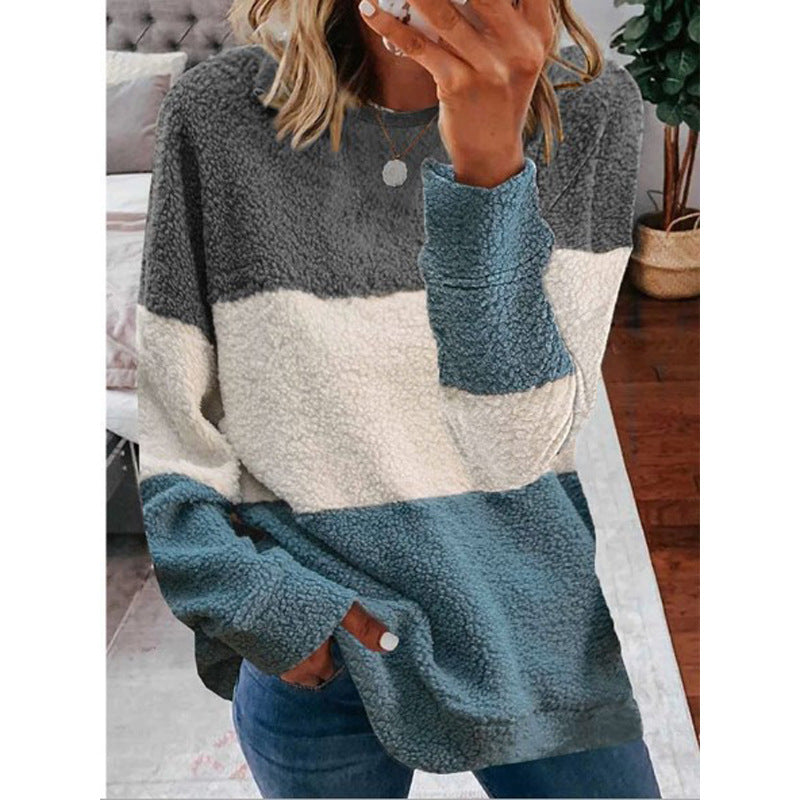 Women's Casual Plush stitching sweater Outwear Sweatshirt