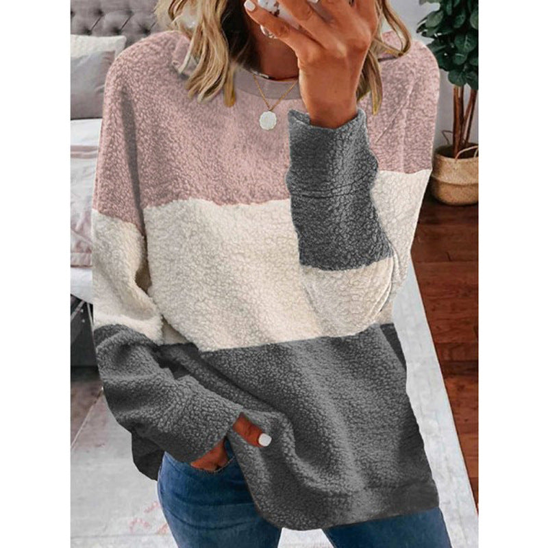 Women's Casual Plush stitching sweater Outwear Sweatshirt