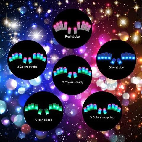 LED Gloves Finger Lights 3 Colors 6 Modes Flashing Rave Gloves - MekMart