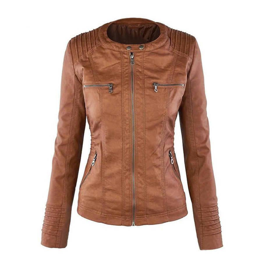 Womens Hooded Faux Leather Jacket Quilted Zip Up Jacket