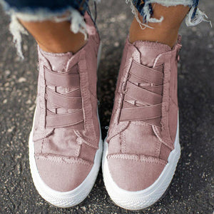 Women's Casual Zipper Canvas Shoes Lace Up Trainers