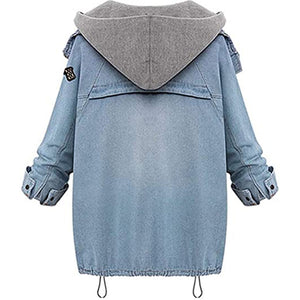 Women Jacket 2 in 1 Hoodie Denim Warm Coat Long Sleeves