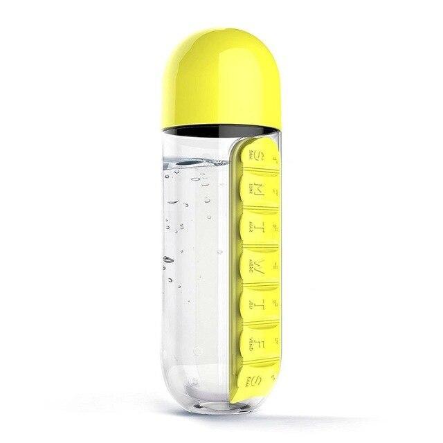 Plastic Water Bottle With Daily Pill Box - MekMart