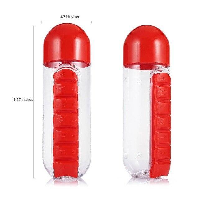 Plastic Water Bottle With Daily Pill Box - MekMart