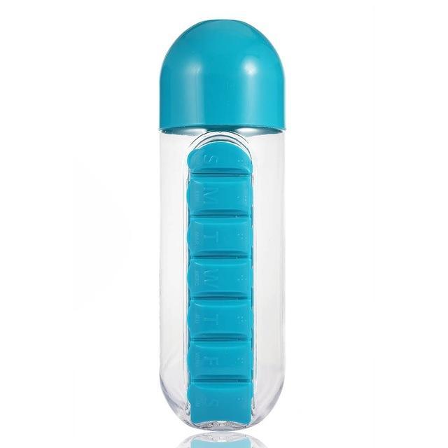 Plastic Water Bottle With Daily Pill Box - MekMart