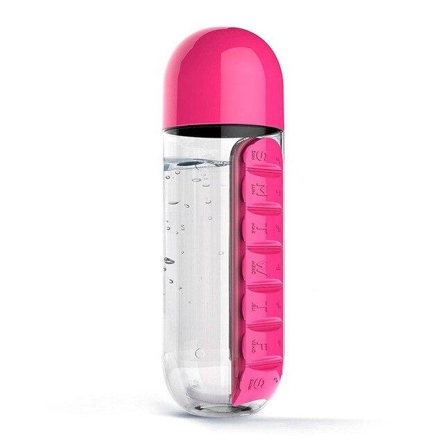 Plastic Water Bottle With Daily Pill Box - MekMart