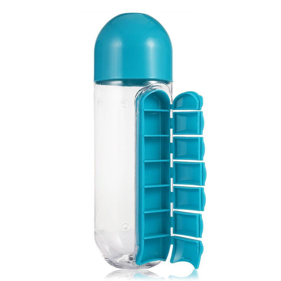 Plastic Water Bottle With Daily Pill Box - MekMart