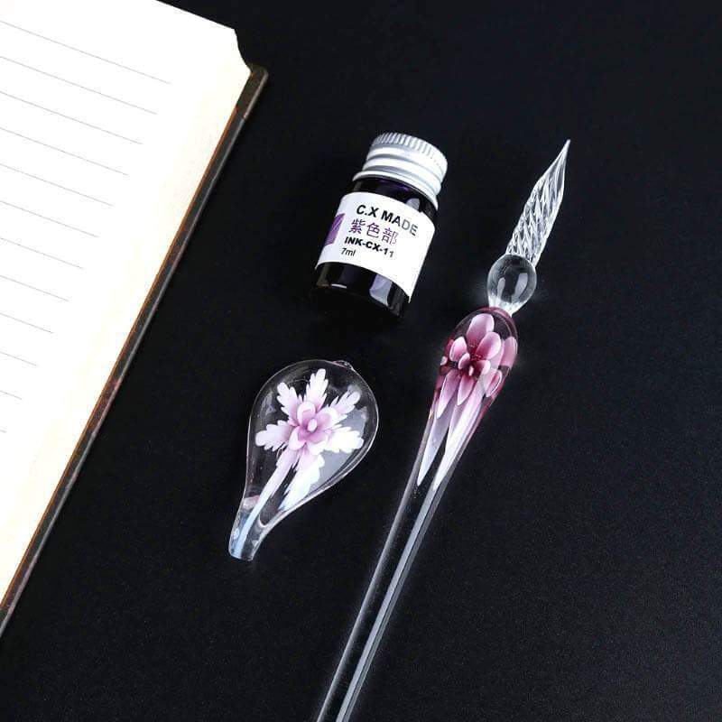 Glass Calligraphy Pen Set with Ink and Pen Rest - MekMart