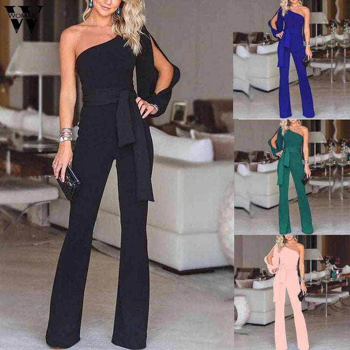 2019 Women Casual Solid Long Sleeve Jumpsuit - MekMart