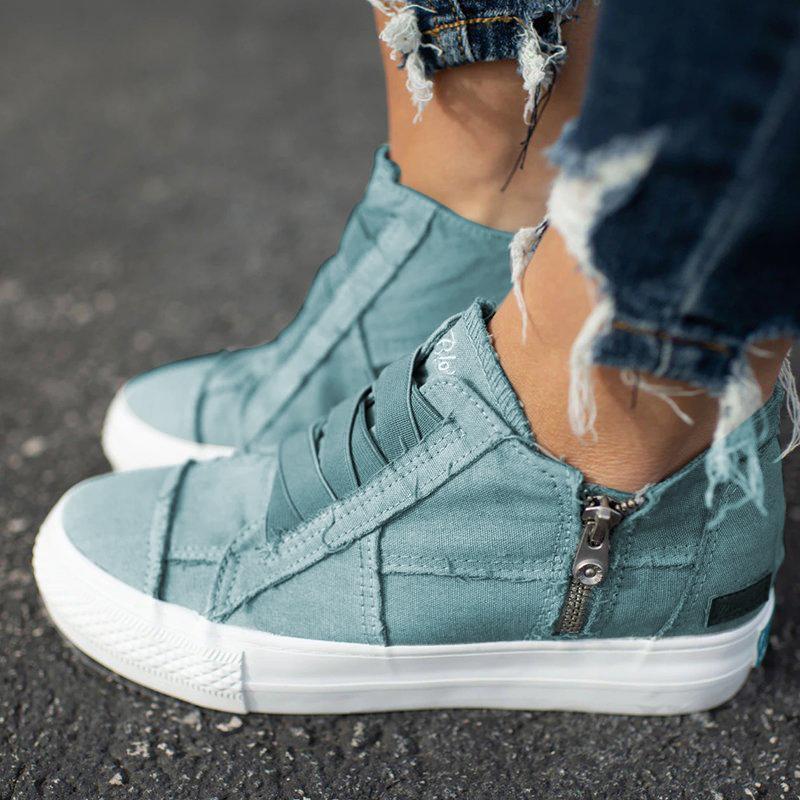 Women's Casual Zipper Canvas Shoes Lace Up Trainers